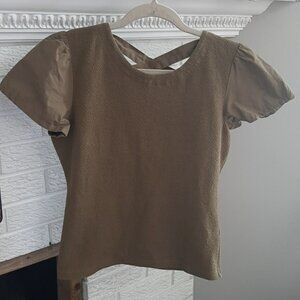 Anthropologie Women's Puffy Sleeve Open Back Military Green Blouse Top - Size S